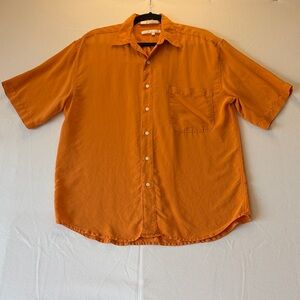 100% Silk Orange Short-Sleeve Button-Down Shirt by Perry Ellis